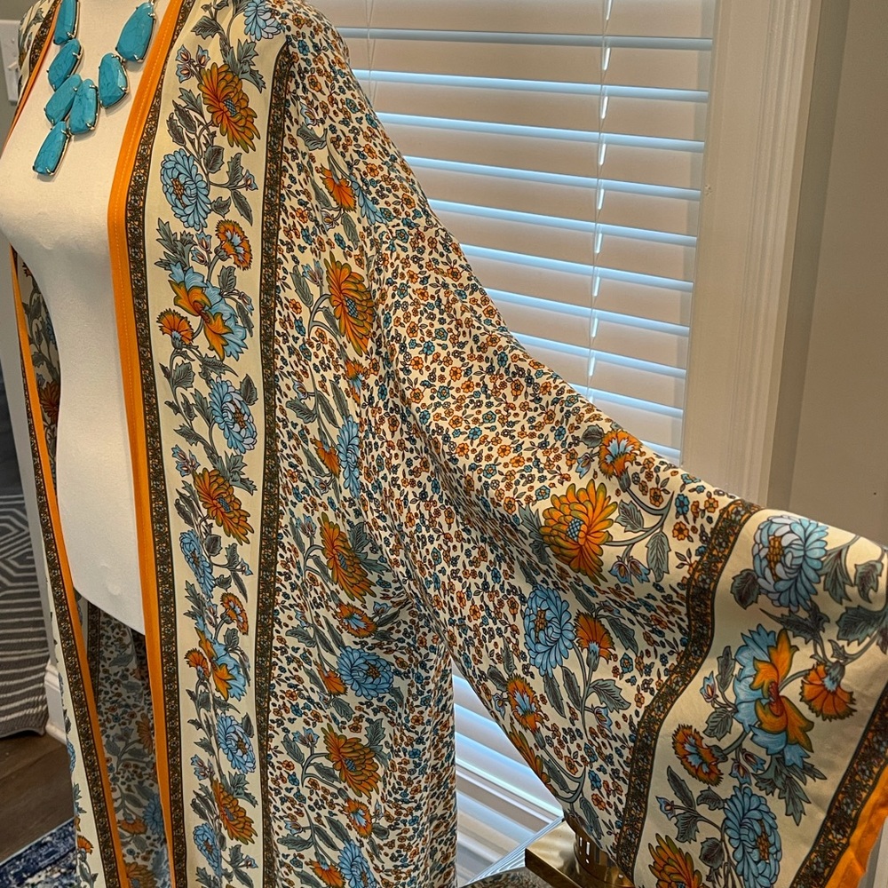 Beige multicolor Bohemian Flowing kimono floral long sleeve - Picture 11 of 16